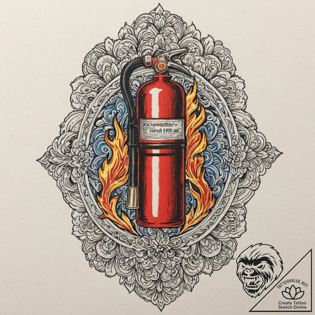 Fire extinguisher with label 'for burnout', i... - tattoo sketch (№1752610396_0, 15.07.2025 20:13) — tattoovalue.net