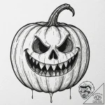 Pumpkin with skeletal grin, tattoo line art,… – tattoo sketch (№1752610807_0, 15.07.2025 20:20) — tattoovalue.net