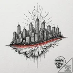 A powerful burning city lights, distant,, tat… – tattoo sketch (№1752611062_0, 15.07.2025 20:24) — tattoovalue.net