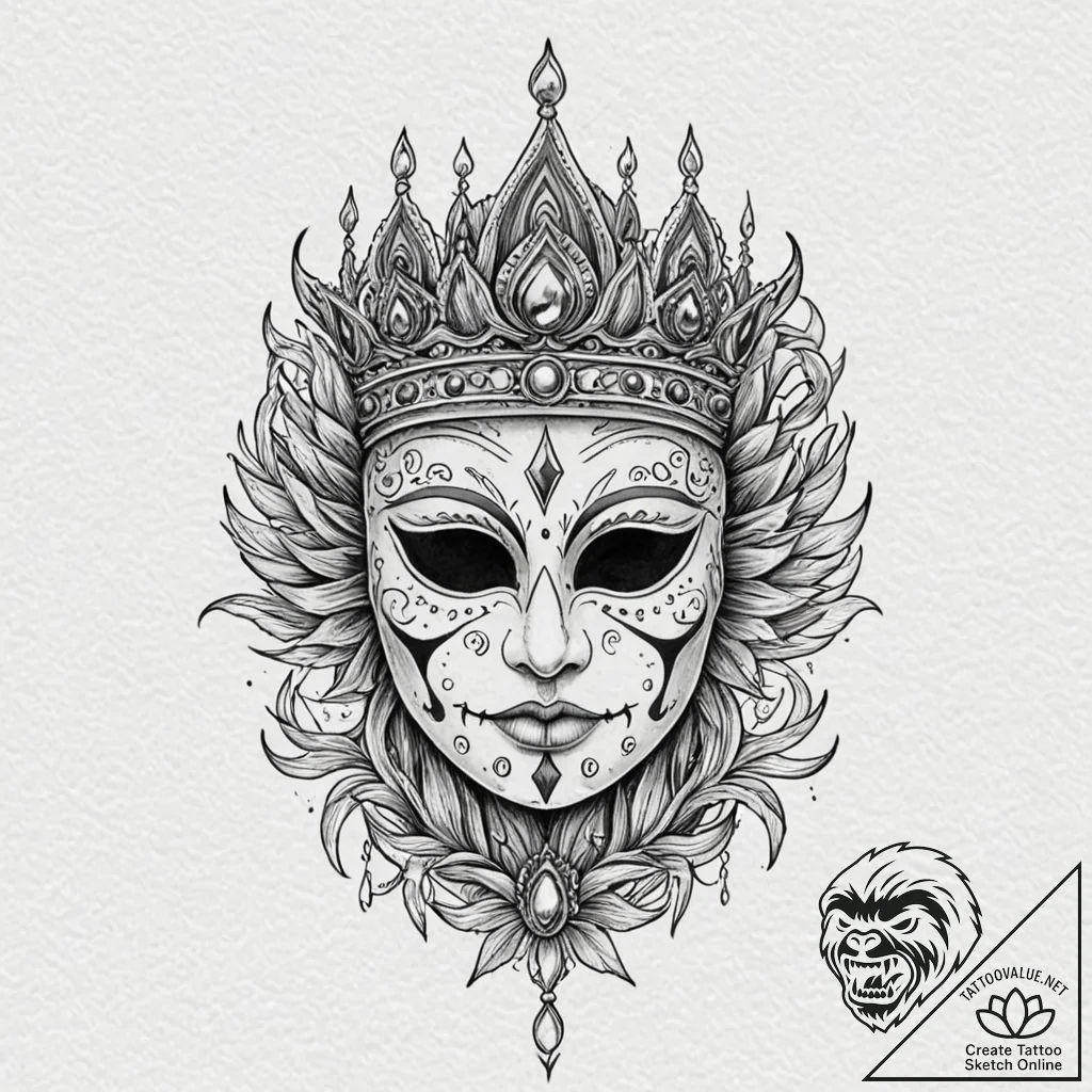 Priestр р†р вђљрівђћсћs mask beneath burning... - tattoo sketch (№1752611817_0, 15.07.2025 20:36) — tattoovalue.net