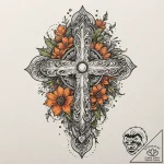 Hallowed relic beneath celestial bloom, ink i… – tattoo sketch (№1752611900_0, 15.07.2025 20:38) — tattoovalue.net