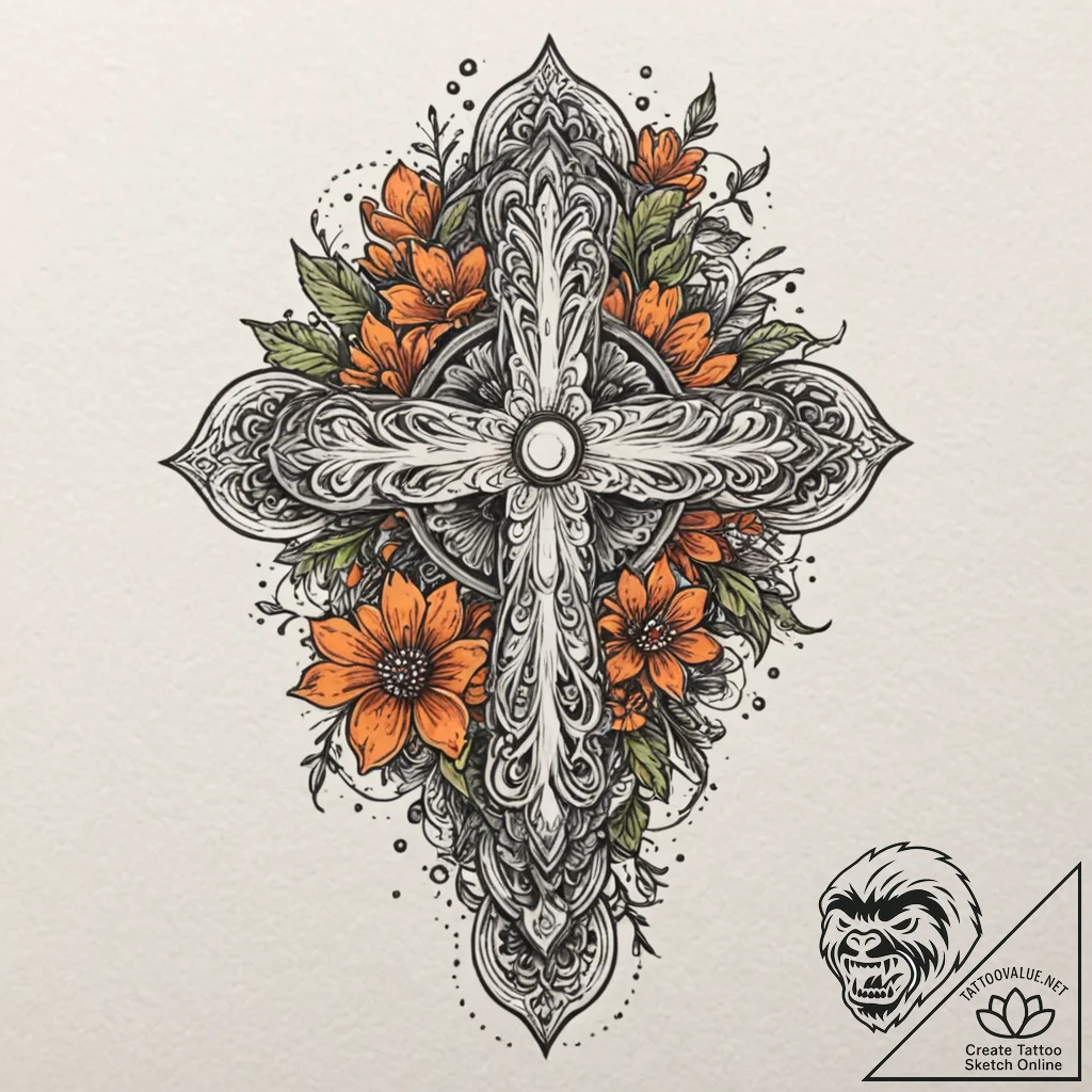 Hallowed relic beneath celestial bloom, ink i... - tattoo sketch (№1752611900_0, 15.07.2025 20:38) — tattoovalue.net