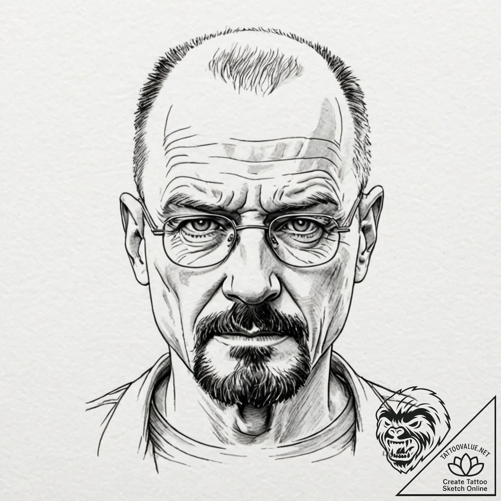 Walter white's face from breaking bad, tattoo... - tattoo sketch (№1752612069_0, 15.07.2025 20:41) — tattoovalue.net