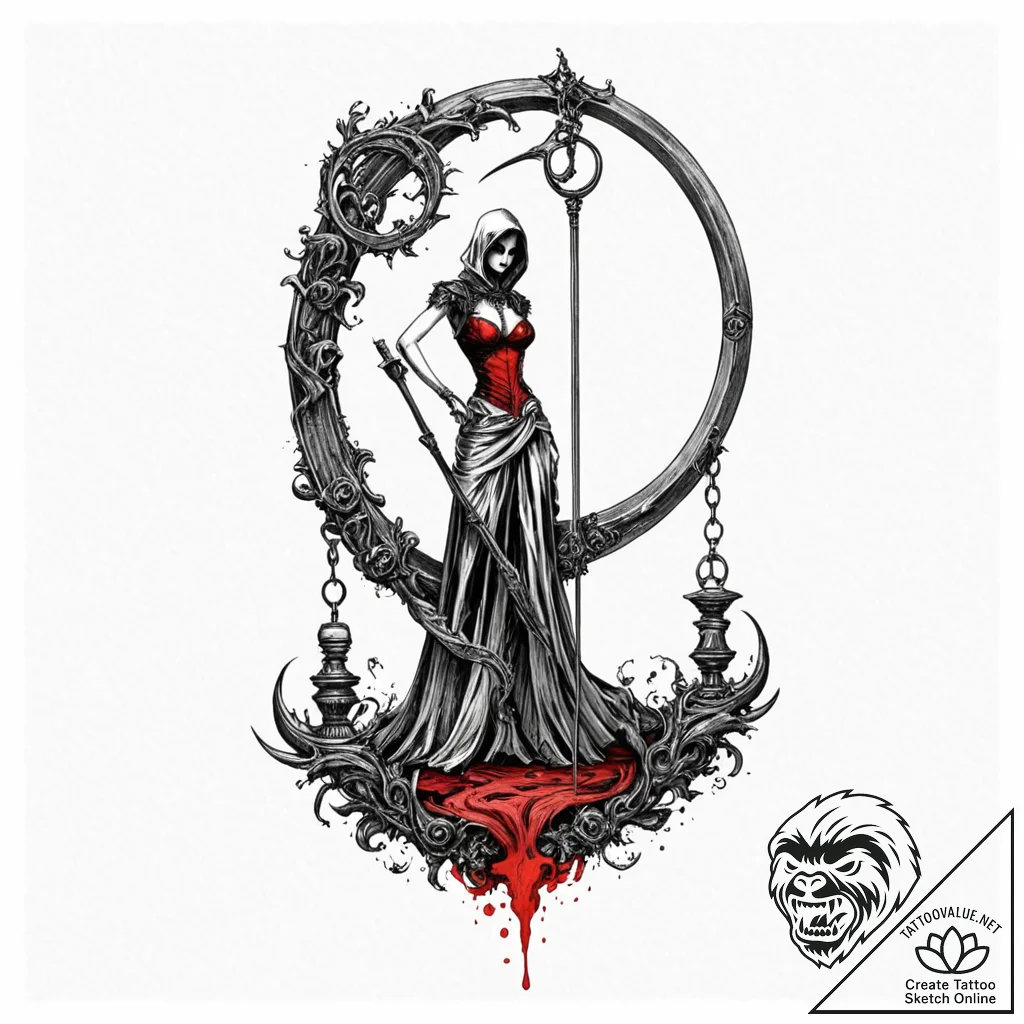 Reaper's scythe leaning against an hourglass,... - tattoo sketch (№1752612318_0, 15.07.2025 20:45) — tattoovalue.net