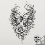 Ashen butterfly caught in thorned vines, tatt… – tattoo sketch (№1752612656_0, 15.07.2025 20:50) — tattoovalue.net