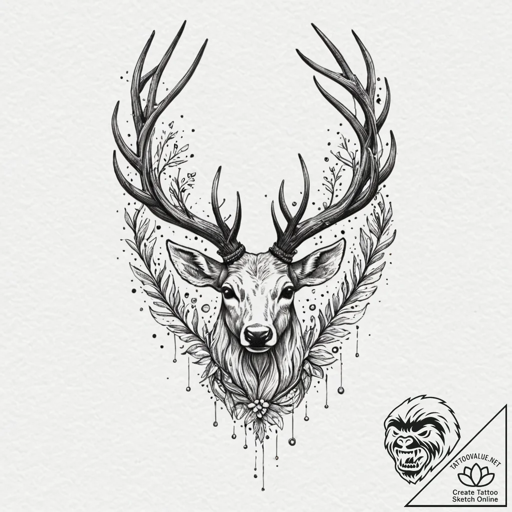 Cosmic stag crowned with stars, tattoo flash... - tattoo sketch (№1752612740_0, 15.07.2025 20:52) — tattoovalue.net