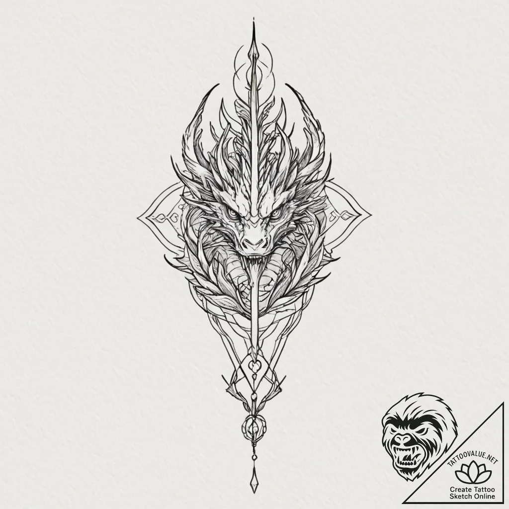 Dragon spire crowned in gold, concept art for... - tattoo sketch (№1752612994_0, 15.07.2025 20:56) — tattoovalue.net
