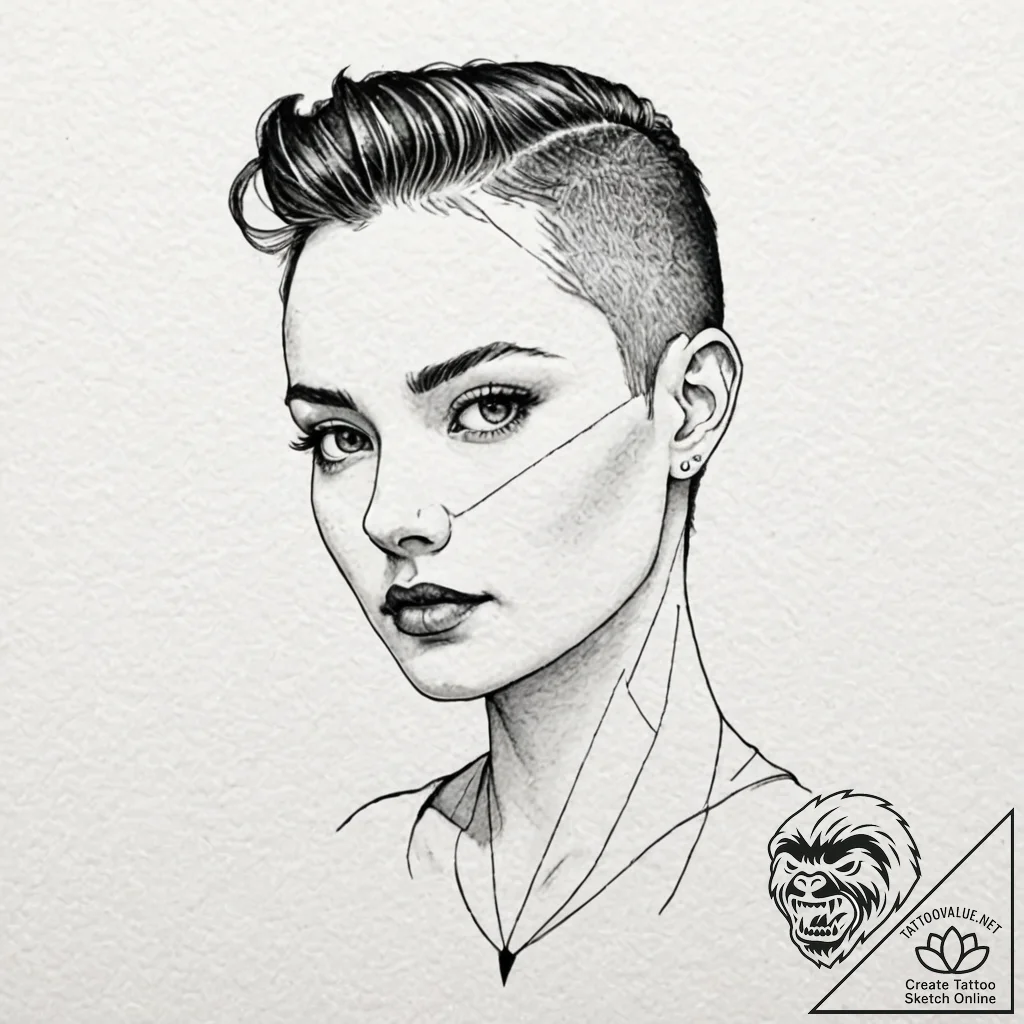 A powerful buzz cut hairstyle, sharp,, ink il... - tattoo sketch (№1752613077_0, 15.07.2025 20:57) — tattoovalue.net