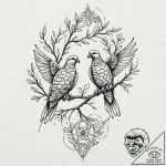 Turtle dove pair, perched on a branch togethe… – tattoo sketch (№1752613162_0, 15.07.2025 20:59) — tattoovalue.net