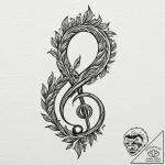 Treble clef made of a living, thorny vine, co… – tattoo sketch (№1752613581_0, 15.07.2025 21:06) — tattoovalue.net