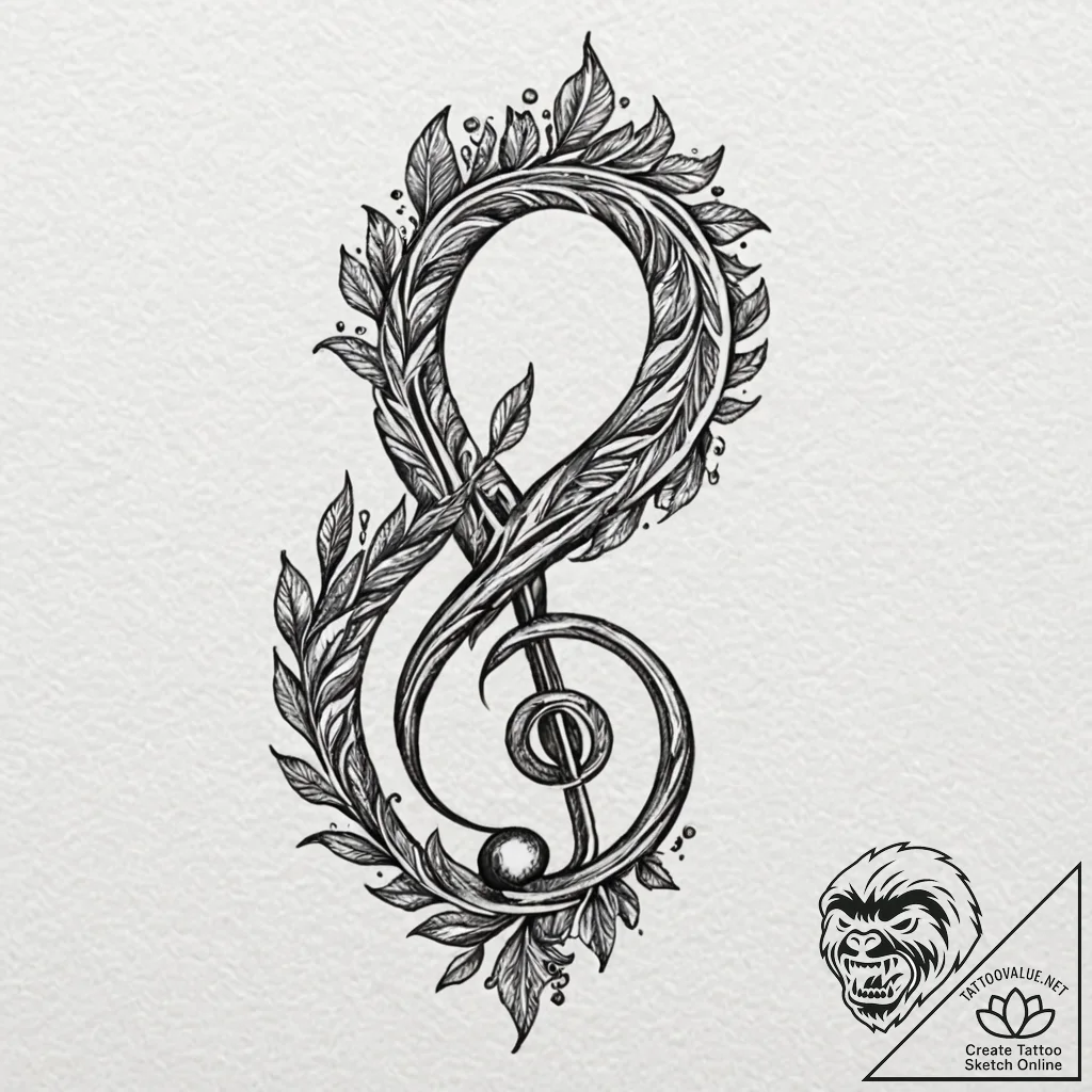 Treble clef made of a living, thorny vine, co... - tattoo sketch (№1752613581_0, 15.07.2025 21:06) — tattoovalue.net