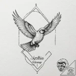 A whimsical bird flying with a message in bea… – tattoo sketch (№1752613666_0, 15.07.2025 21:07) — tattoovalue.net
