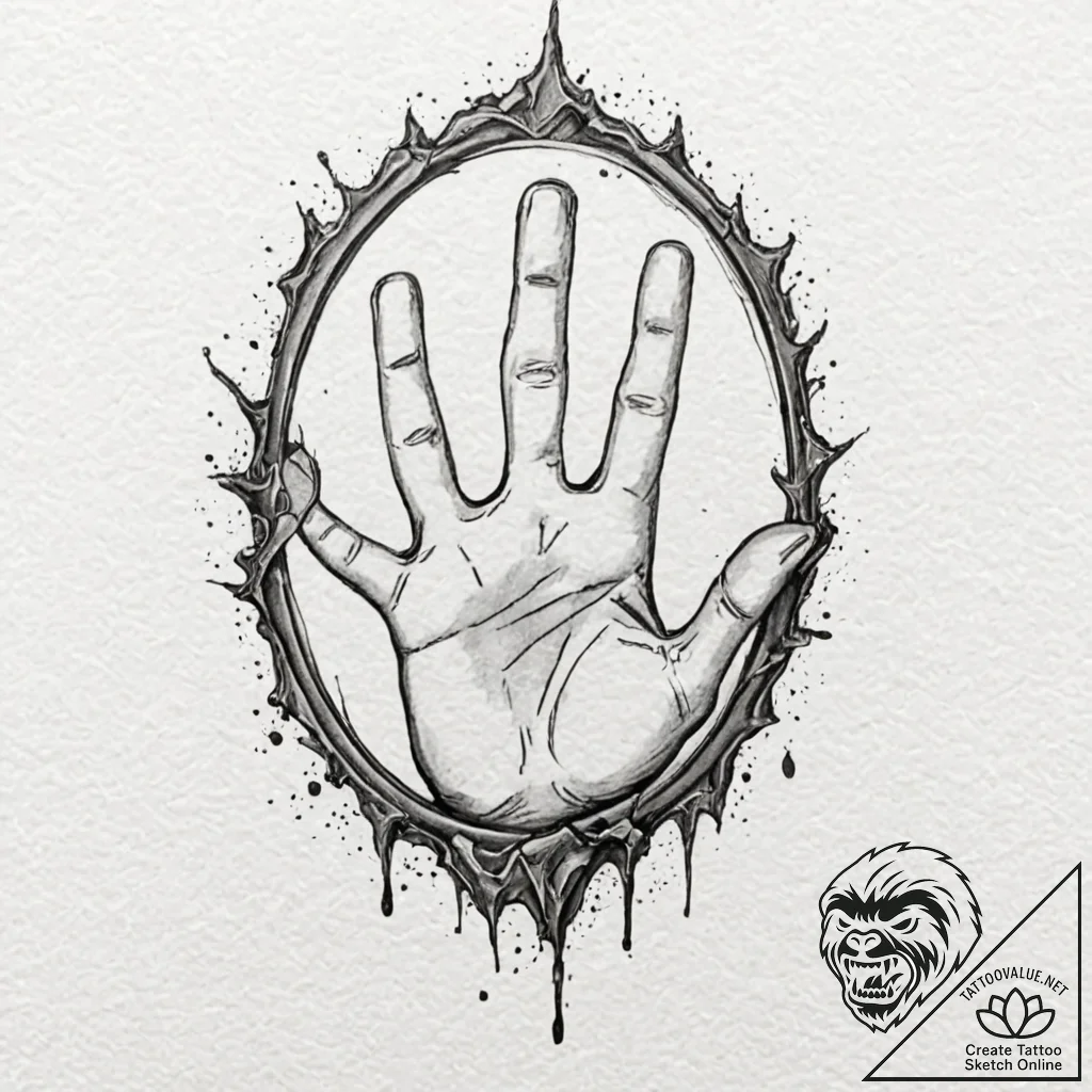 Clawed hand emerging from a cracked mirror, i... - tattoo sketch (№1752613919_0, 15.07.2025 21:11) — tattoovalue.net
