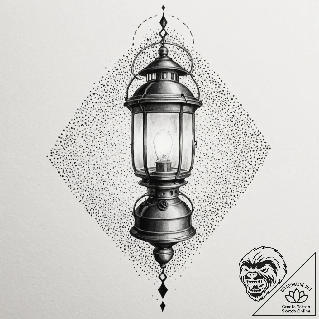 Lantern, concept art for tattoo, muted color... - tattoo sketch (№1752614002_0, 15.07.2025 21:13) — tattoovalue.net
