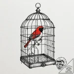 A whimsical bird in a cage, trapped,, tattoo… – tattoo sketch (№1752614502_0, 15.07.2025 21:21) — tattoovalue.net