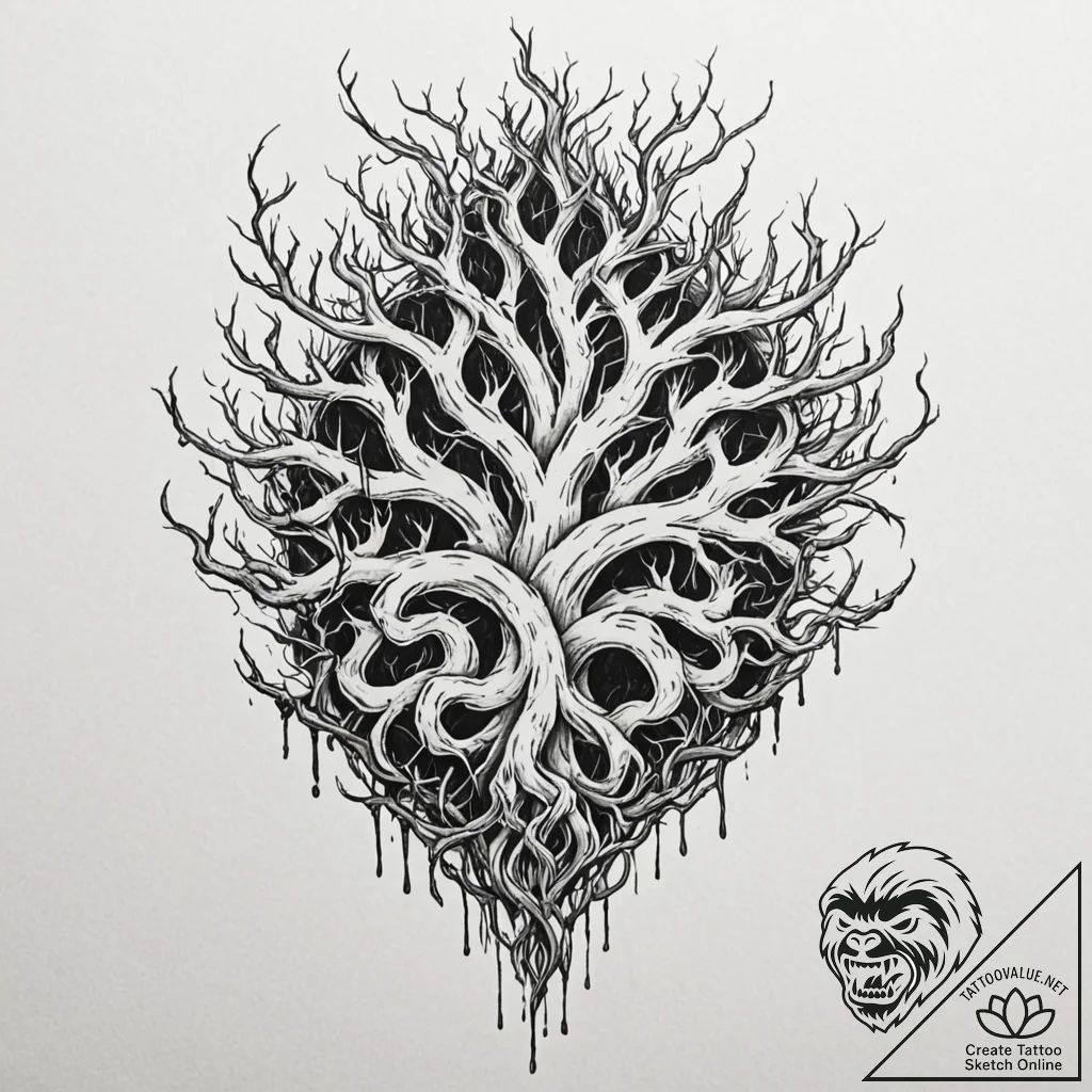 Molten roots consuming relic, tattoo flash sh... - tattoo sketch (№1752614585_0, 15.07.2025 21:23) — tattoovalue.net