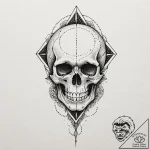 Ashen blade pierced through skull, artistic t… – tattoo sketch (№1752614758_0, 15.07.2025 21:25) — tattoovalue.net
