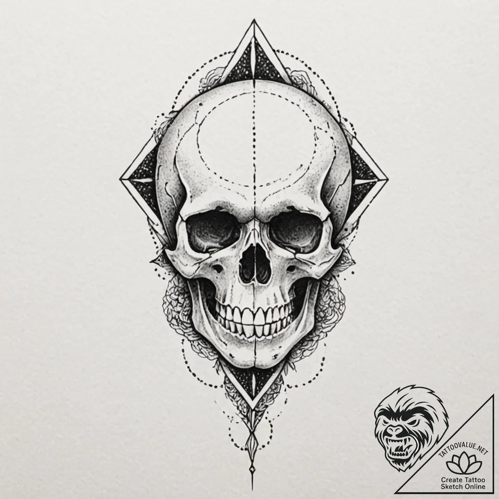 Ashen blade pierced through skull, artistic t... - tattoo sketch (№1752614758_0, 15.07.2025 21:25) — tattoovalue.net