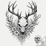 Skull of a deer with antlers of living branch… – tattoo sketch (№1752614841_0, 15.07.2025 21:27) — tattoovalue.net