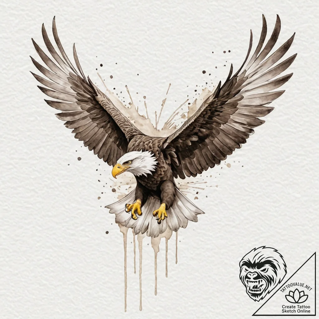 Eagle in a steep dive, talons extended, morph... - tattoo sketch (№1752615093_0, 15.07.2025 21:31) — tattoovalue.net