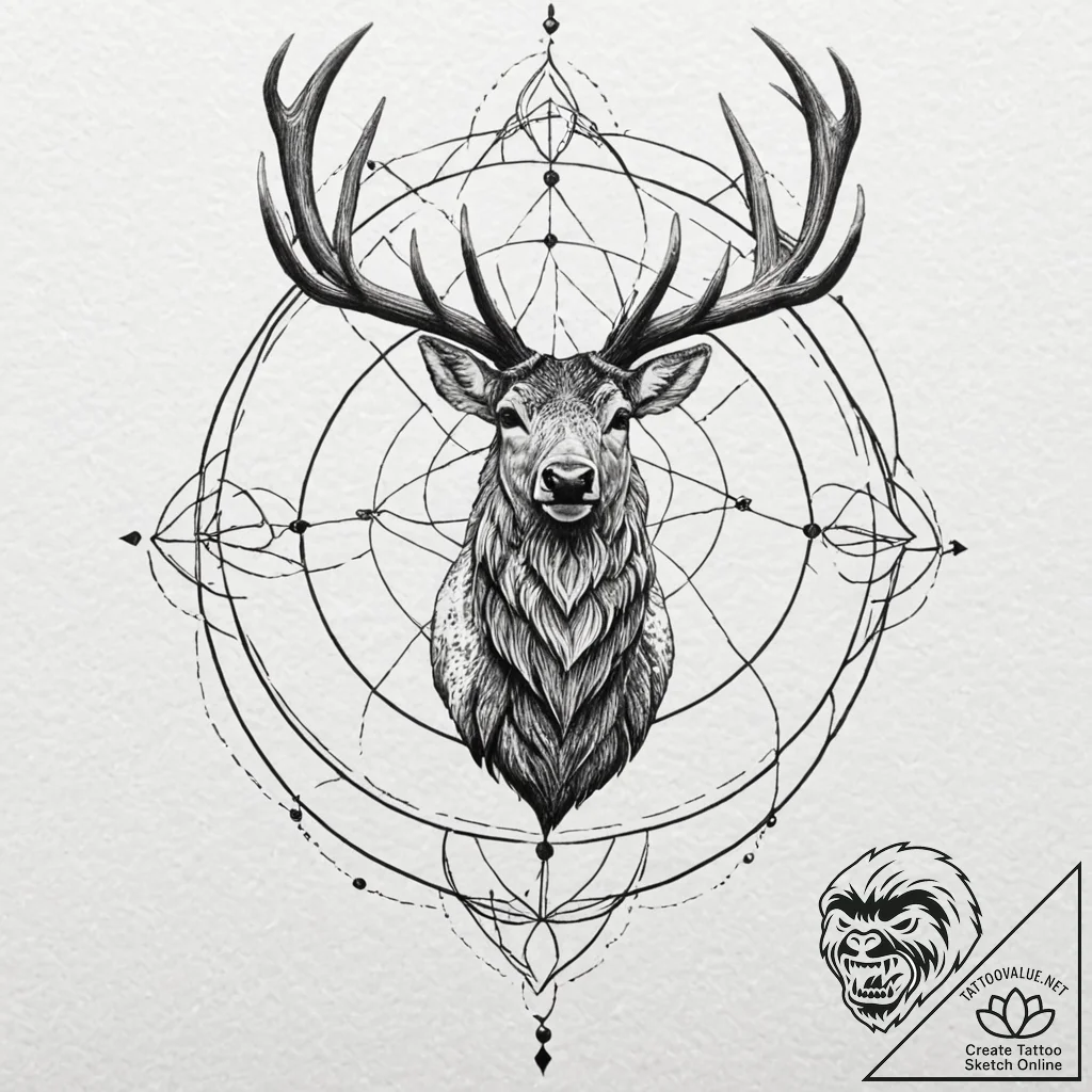 Elk, concept art for tattoo, on a clean white... - tattoo sketch (№1752615678_0, 15.07.2025 21:41) — tattoovalue.net