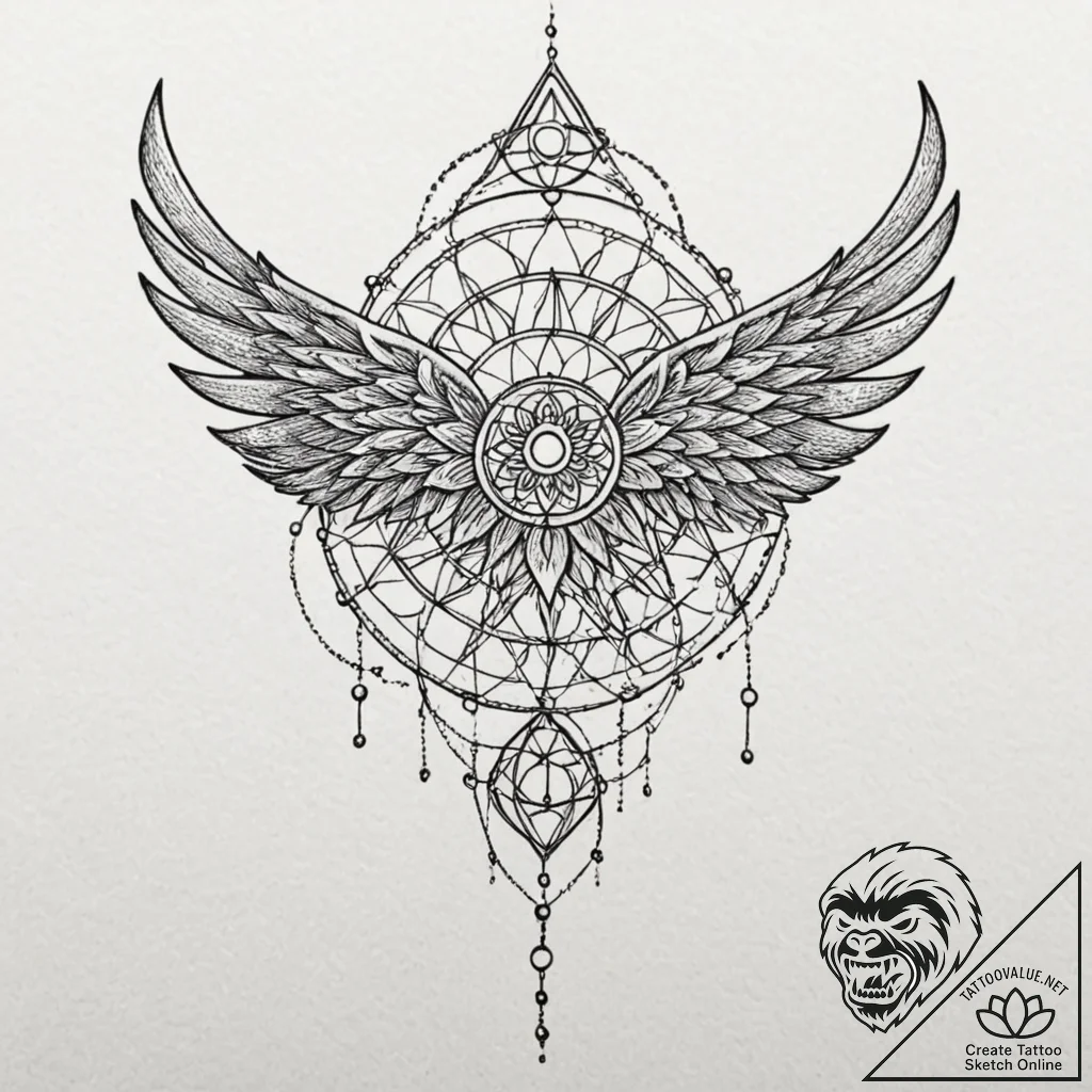 Animated wings bound in chains, tattoo drawin... - tattoo sketch (№1752615845_0, 15.07.2025 21:44) — tattoovalue.net