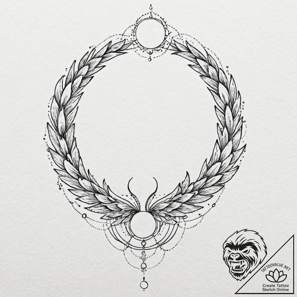 Umbra wings beneath celestial arch, concept a... - tattoo sketch (№1752616350_0, 15.07.2025 21:52) — tattoovalue.net