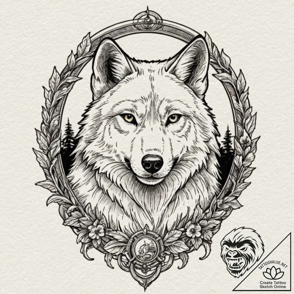 Ashen wolf emerging from shadow gate, tattoo... - tattoo sketch (№1752616434_0, 15.07.2025 21:53) — tattoovalue.net