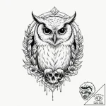 Owl with skull – tattoo sketch (№1752616600_0, 15.07.2025 21:56) — tattoovalue.net