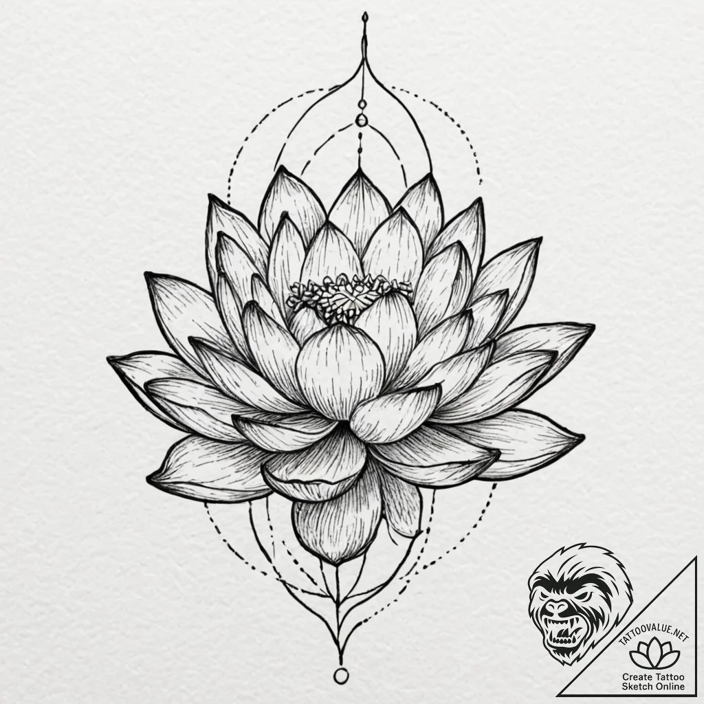 Lotus flower growing in a pool of liquid moon... - tattoo sketch (№1752616851_0, 15.07.2025 22:00) — tattoovalue.net