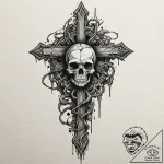 Torchlight flickering in bone crypt, ink illu… – tattoo sketch (№1752617184_0, 15.07.2025 22:06) — tattoovalue.net