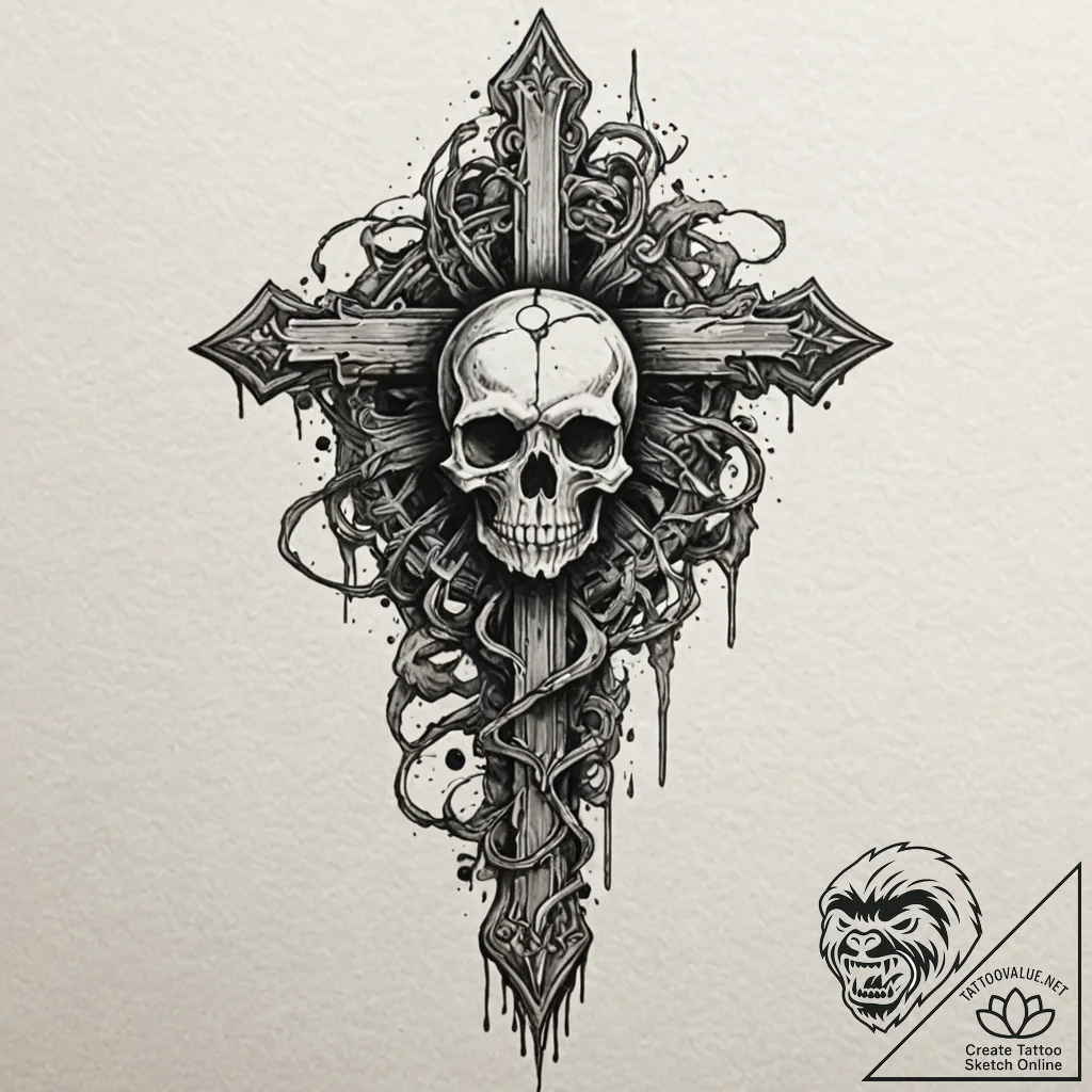 Torchlight flickering in bone crypt, ink illu... - tattoo sketch (№1752617184_0, 15.07.2025 22:06) — tattoovalue.net