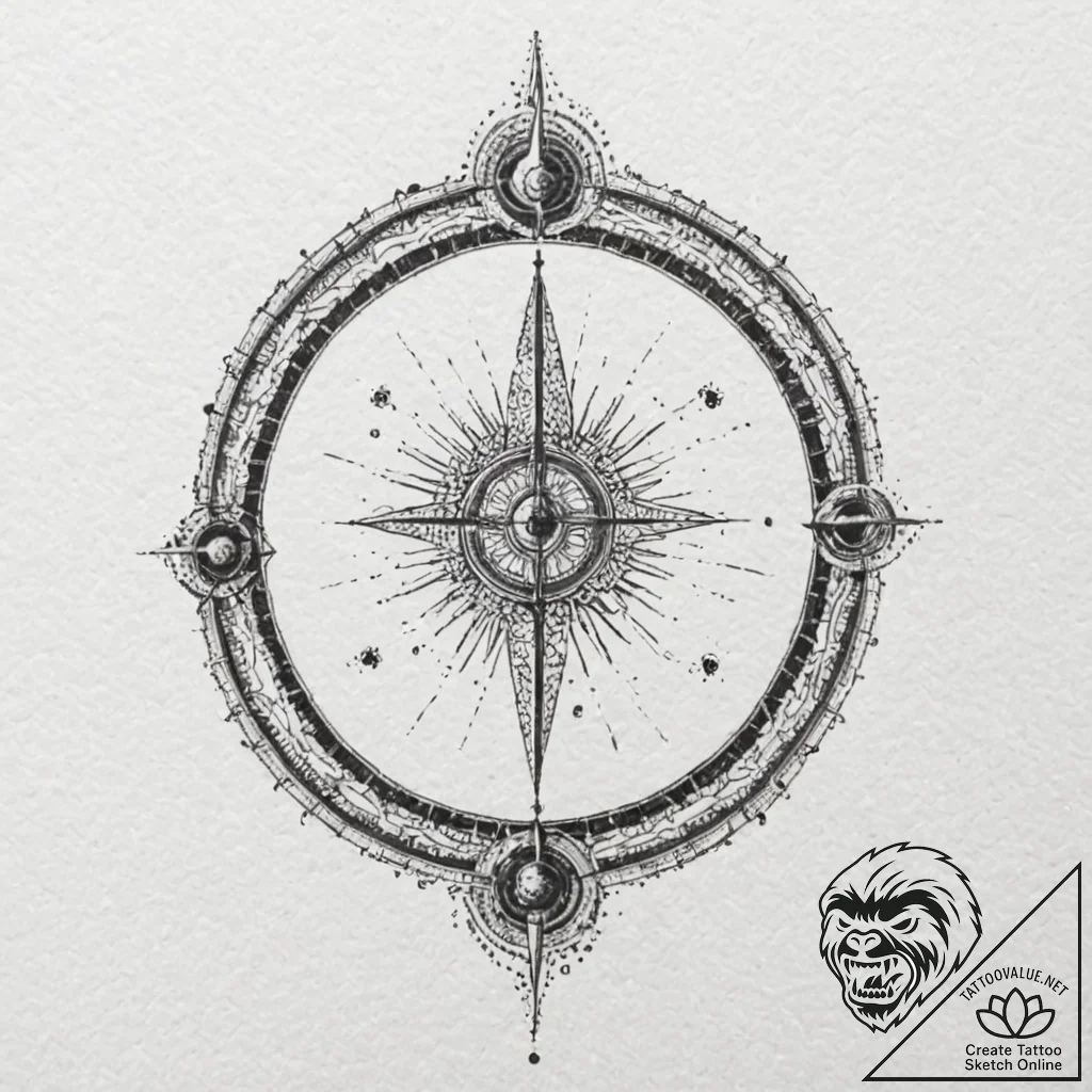 Sundial, artistic tattoo sketch, on a clean w... - tattoo sketch (№1752617267_0, 15.07.2025 22:07) — tattoovalue.net