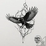 Burning web trapping raven, ink illustration… – tattoo sketch (№1752617436_0, 15.07.2025 22:10) — tattoovalue.net
