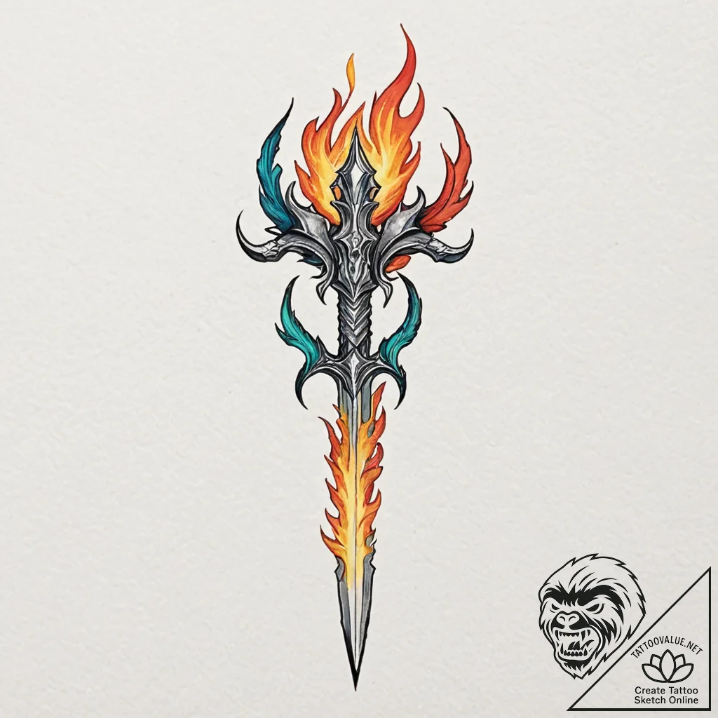 Burning talon gripping blade, concept art for... - tattoo sketch (№1752617686_0, 15.07.2025 22:14) — tattoovalue.net