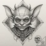 Goblin, tattoo line art, on a clean white pap… – tattoo sketch (№1752617770_0, 15.07.2025 22:16) — tattoovalue.net