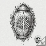 Urn cracked with glowing runes, artistic tatt… – tattoo sketch (№1752617854_0, 15.07.2025 22:17) — tattoovalue.net