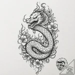 Clawed serpent emerging from tree, tattoo dra… – tattoo sketch (№1752617937_0, 15.07.2025 22:18) — tattoovalue.net