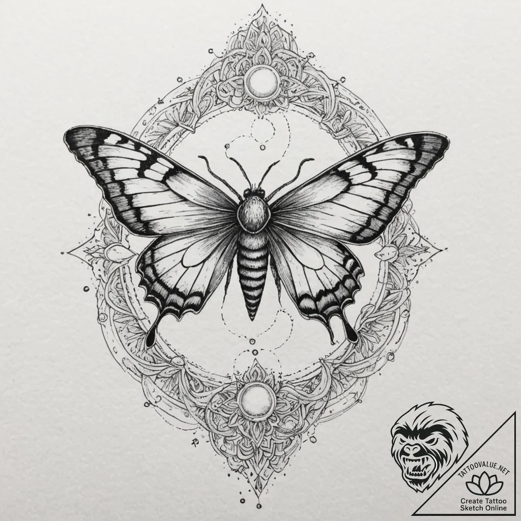 Astral moth glowing in cosmic void, tattoo sk... - tattoo sketch (№1752618020_0, 15.07.2025 22:20) — tattoovalue.net