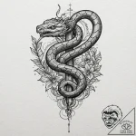 Locked serpent winding around key, tattoo fla… – tattoo sketch (№1752618103_0, 15.07.2025 22:21) — tattoovalue.net