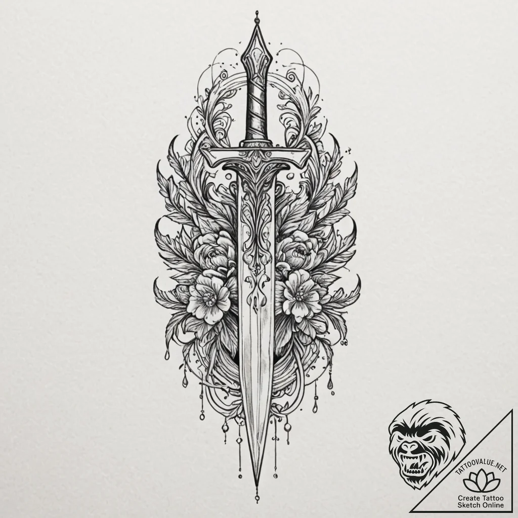 Crystal dagger bleeding light, artistic tatto... - tattoo sketch (№1752618439_0, 15.07.2025 22:27) — tattoovalue.net