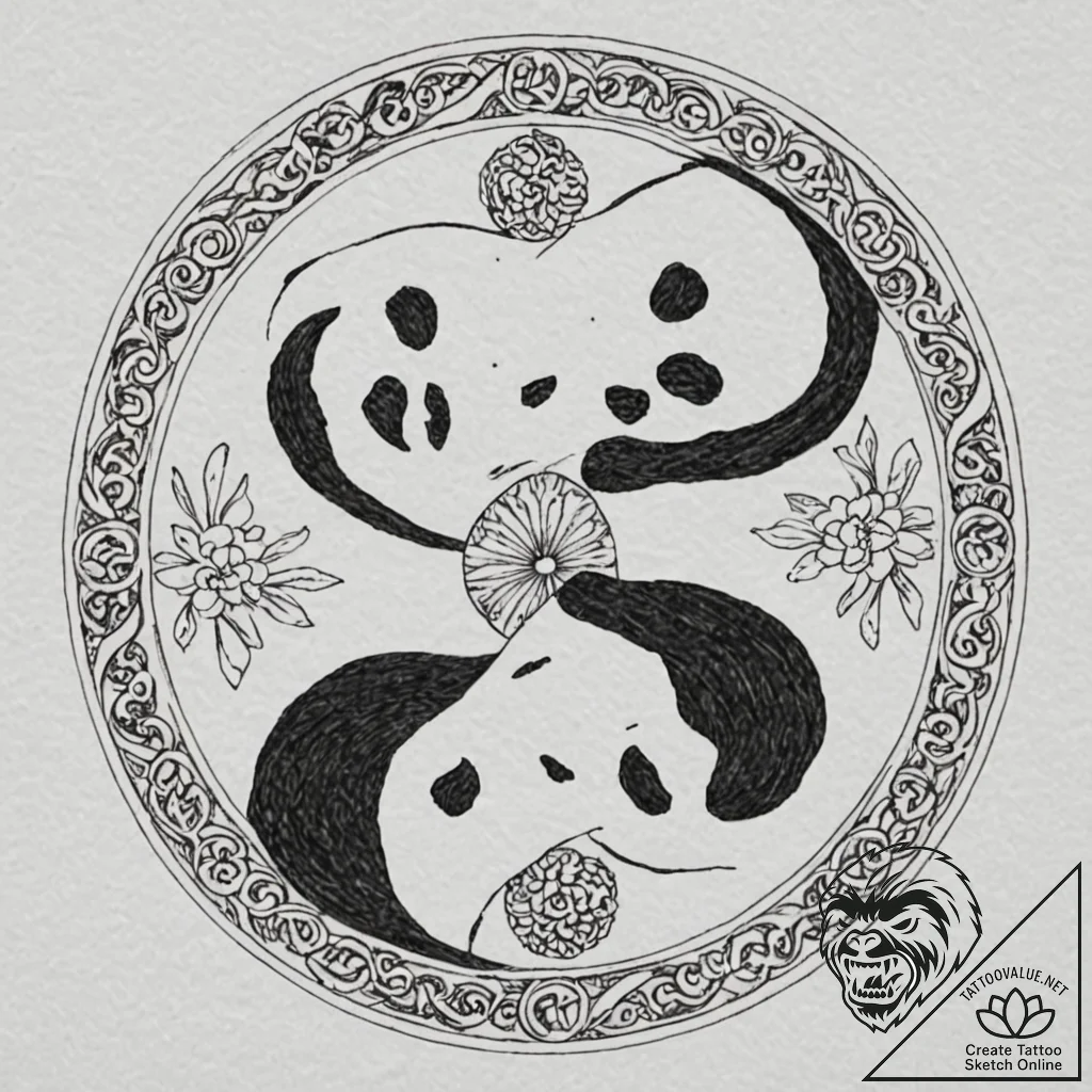 Panda bear balancing on a yin-yang symbol, in... - tattoo sketch (№1752618606_0, 15.07.2025 22:30) — tattoovalue.net