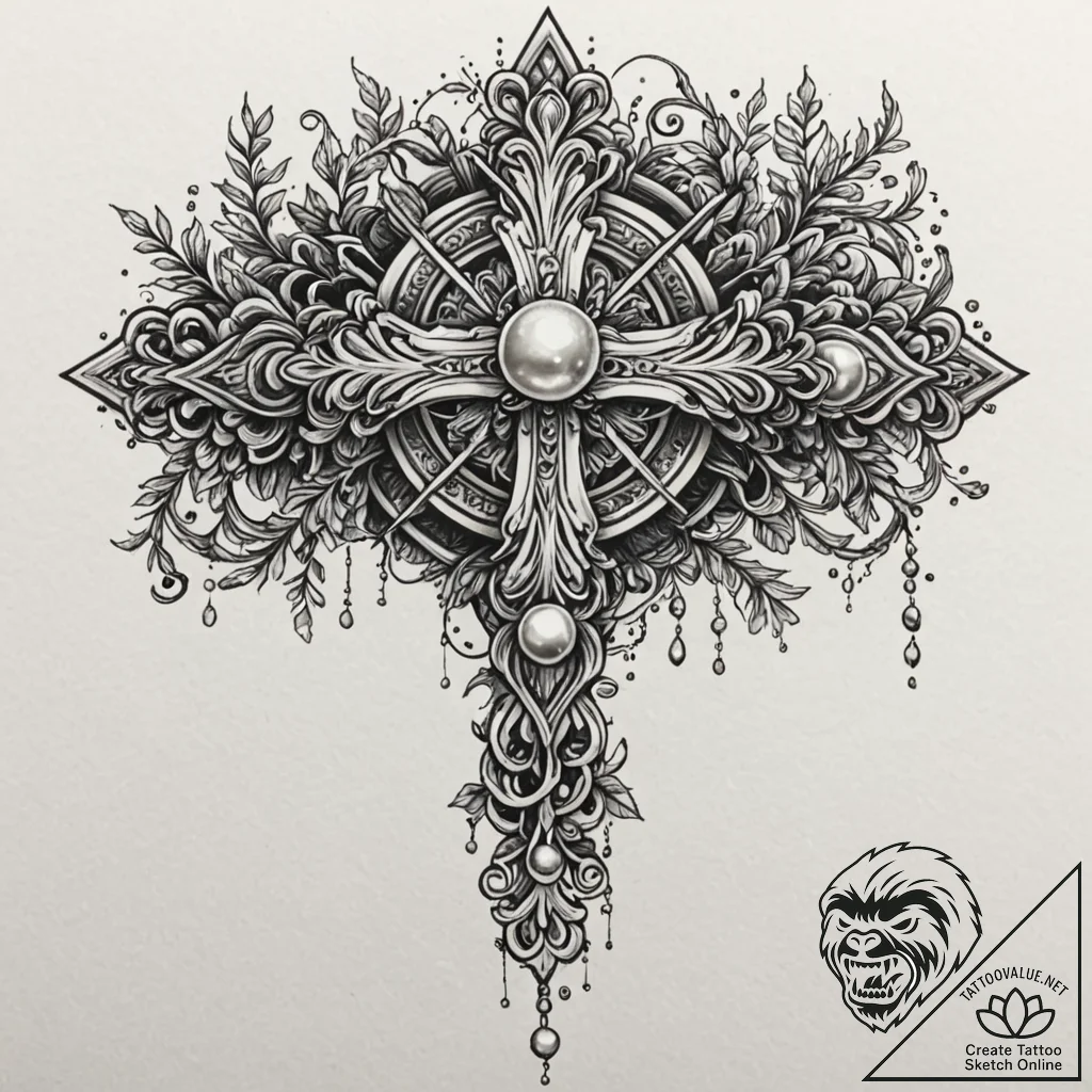 Pearl bracelet beneath iron roots, tattoo fla... - tattoo sketch (№1752618689_0, 15.07.2025 22:31) — tattoovalue.net