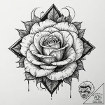 Atomic rose with digital thorns, ink illustra… – tattoo sketch (№1752618772_0, 15.07.2025 22:32) — tattoovalue.net