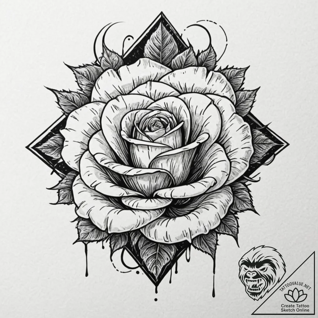 Atomic rose with digital thorns, ink illustra... - tattoo sketch (№1752618772_0, 15.07.2025 22:32) — tattoovalue.net