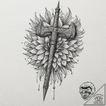 Tactical tomahawk, modern and menacing, tatto… – tattoo sketch (№1752618938_0, 15.07.2025 22:35) — tattoovalue.net
