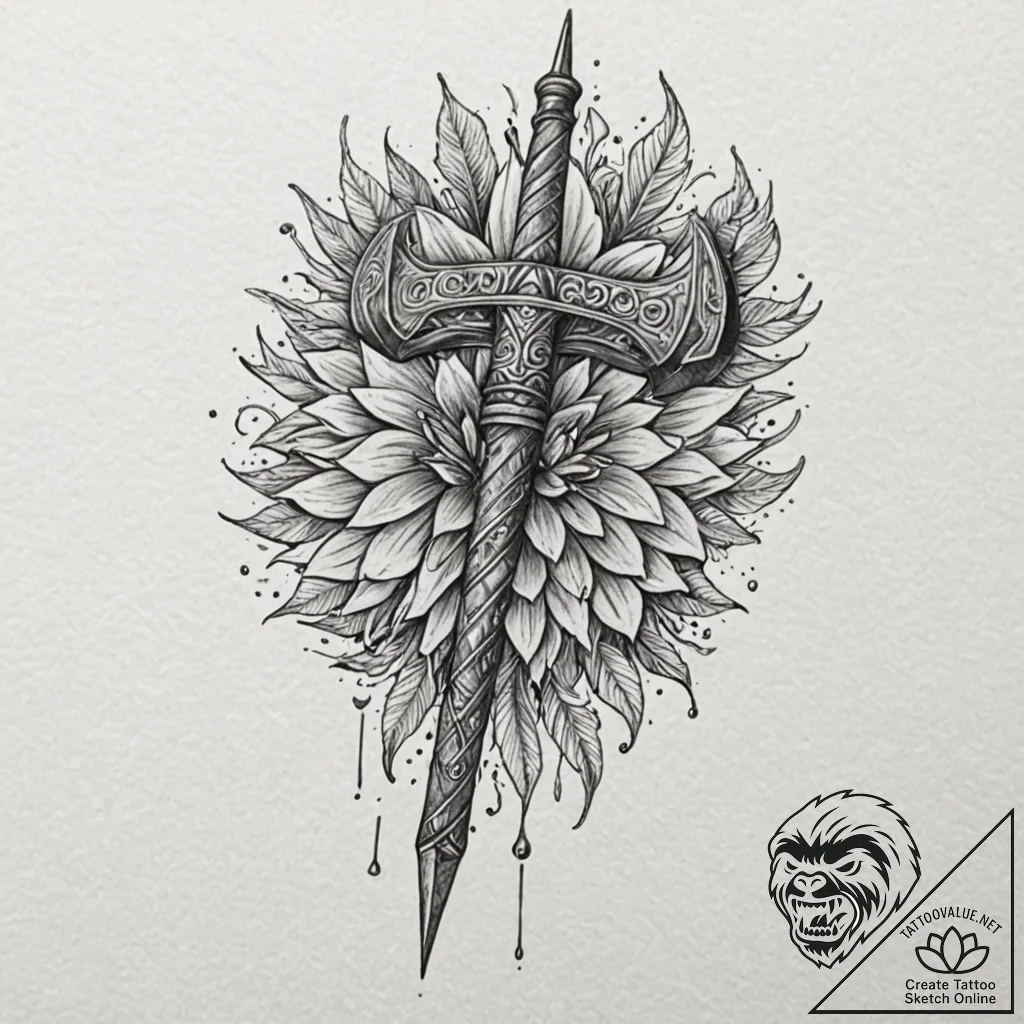 Tactical tomahawk, modern and menacing, tatto... - tattoo sketch (№1752618938_0, 15.07.2025 22:35) — tattoovalue.net