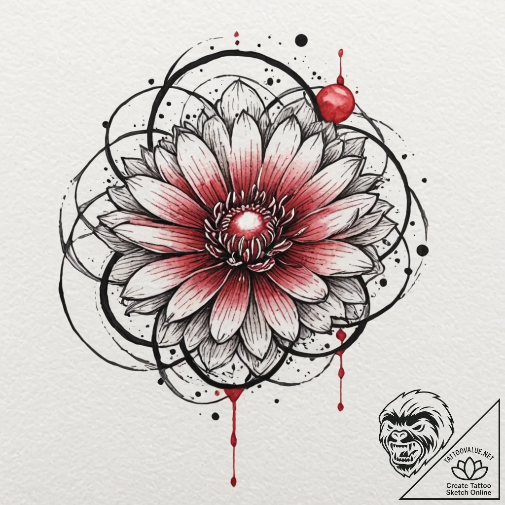 Orb beneath spectral bloom, tattoo drawing ou... - tattoo sketch (№1752619022_0, 15.07.2025 22:37) — tattoovalue.net