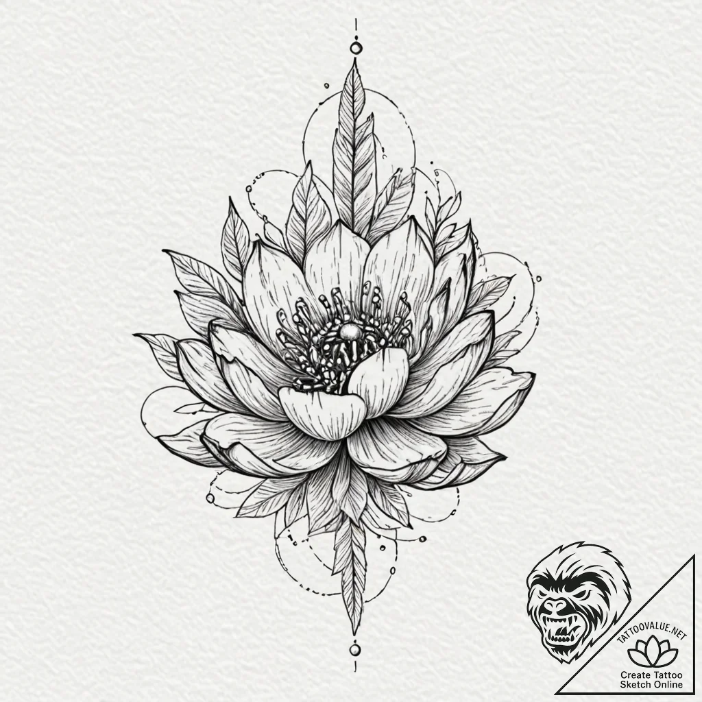 Glacial bloom crowned in stars, tattoo line a... - tattoo sketch (№1752619105_0, 15.07.2025 22:38) — tattoovalue.net