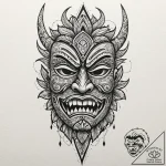 A polynesian tiki mask, concept art for tatto… – tattoo sketch (№1752619769_0, 15.07.2025 22:49) — tattoovalue.net
